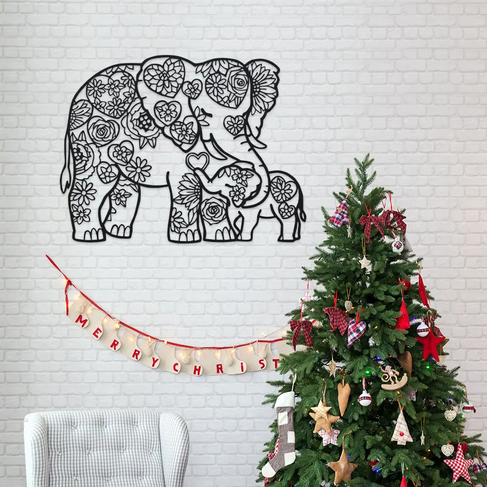 Art Craft Elephant - Iron Elephant with Floral Hearts Etched